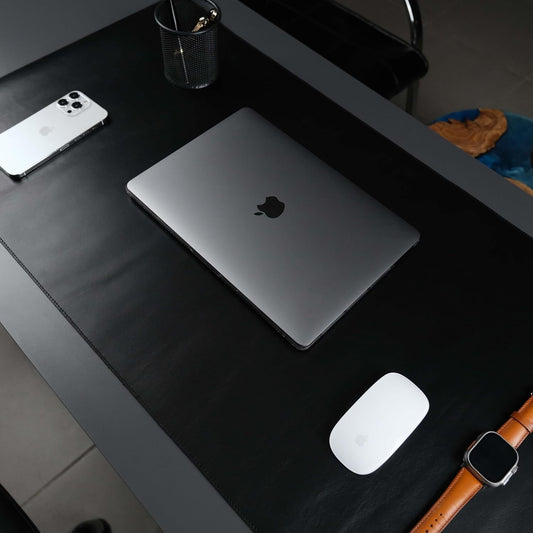 Jersey Genuine Calfskin Leather Desk Pad, Office Desk Mat with Non-Slip Bottom, Smooth Surface for Mouse & Keyboard, Desk Protector (14.6x31.5 inches) (Black)