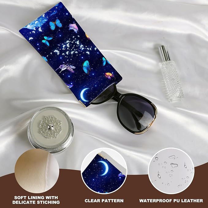 Anikathy 2Pcs Sunglass Eyeglass Glasses Case Soft PU Leather with Cleaning Cloth Cute Glasses Pouch Bag for Men Women Girs