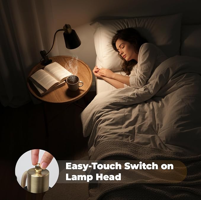 Desk lamp Eye-Caring Table Lamps, 360°Rotation Gooseneck Clip on Lamp Reading Light, Portable Reading Book Light, Clamp Light, Study Desk Lamps for Bedroom and Office Home Lighting (Black and Gold)