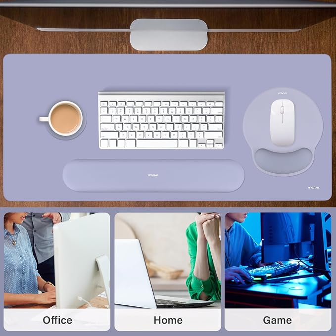 MOSISO Wrist Rest for Mouse Pad Set, Large Gaming Deskpad, Lavender Gray | Circle Curved Mousepad&Keyboard Wrist Rest&Coaster, Ergonomic Non-Slip Mousepad&Easy Typing Pad with Silicone Lining