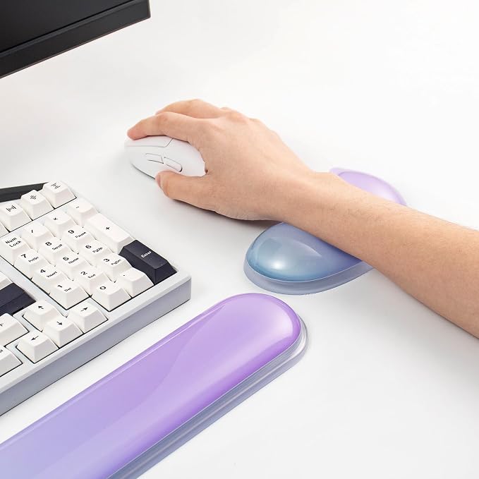 Gel Keyboard and Mouse Wrist Rest Set –Blue Purple Clear Wrist Rest for Computer Keyboard 60%/68%/75%, Comfort & Support for Typing and Gaming