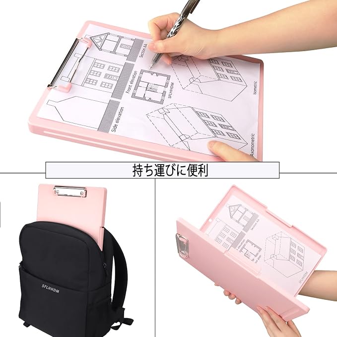 SFLHHDM Clipboards with Storage, Storage Clipboard with Low Profile Clip, A4 Binder Clipboard Folder, Waterproof Nursing Clipboard, Smooth Writing Clip Board Office Supplies (Side Opening-Pink)