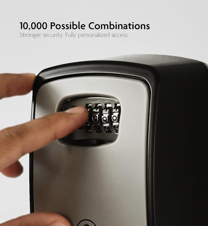 Iron Lock® XXL Wall Mount Key Lock Box, Outdoor Combination Code (Grey) | Fits 20-30 spares plus fobs & cards; unique built-in tray so keys don't fall out; dial cover; screws & anchors included