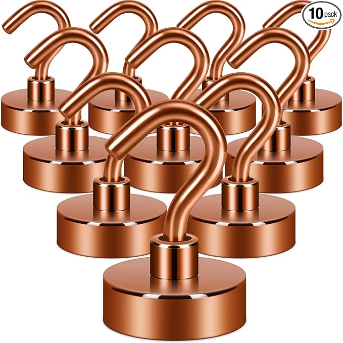 Neosmuk Magnetic Hooks, Heavy Duty 40lb+ Strong Magnet Hook for Cruise Cabins, Cruise Essentials 2026 for Hanging, Metal Wall Refrigerator Hangers (Bronze, 10 Pack)