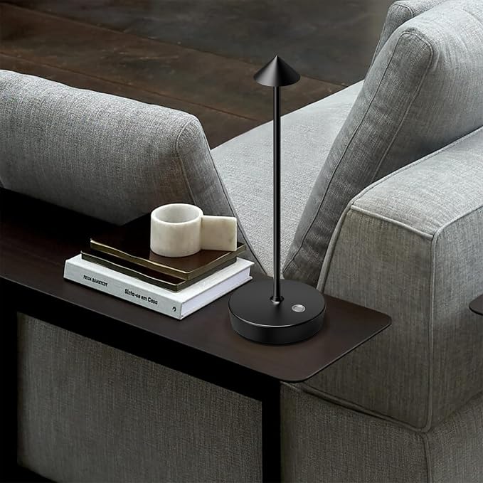 Cordless Rechargeable Led Table Lamp Battery Operated Light Black | 6000mAh Touch 3 Color Dimming Portable Metal Outdoor Waterproof Light for Patio/Restaurant/Dining/Home