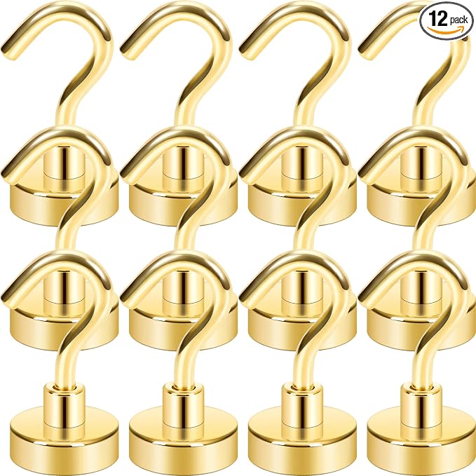Neosmuk Magnetic Hooks, Heavy Duty 30lb+ Strong Magnet Hook for Cruise Cabins, Cruise Essentials 2026 for Hanging, Metal Wall Refrigerator Hangers (Gold, 12 Pack)