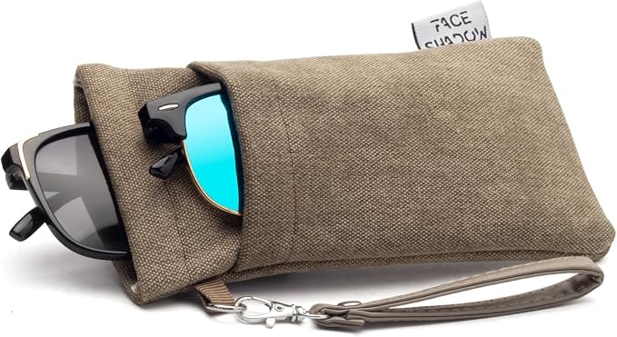 Face Shadow Double Glasses Case Soft Eyeglass Case For Women Men Squeeze Top Sunglasses Case With Cleaning Cloth