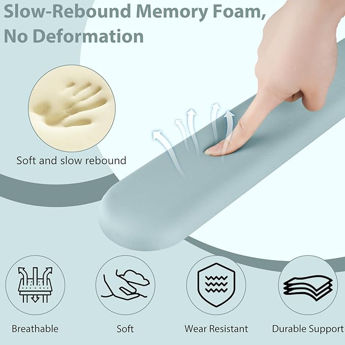 Mouse Pad and Keyboard Wrist Rest, 3-in-1 Gel Memory Foam Ergonomic Mouse Pad with Wrist Rest Set, Gaming Mousepad Arm Cushion Support for Computer Office Desk Accessories Cute, Seafoam Blue