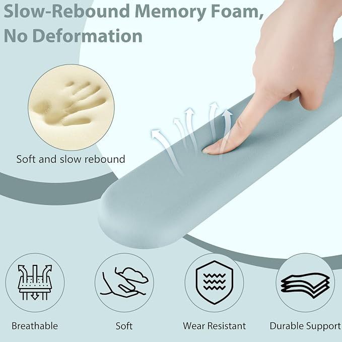 Mouse Pad and Keyboard Wrist Rest, 3-in-1 Gel Memory Foam Ergonomic Mouse Pad with Wrist Rest Set, Gaming Mousepad Arm Cushion Support for Computer Office Desk Accessories Cute, Seafoam Blue