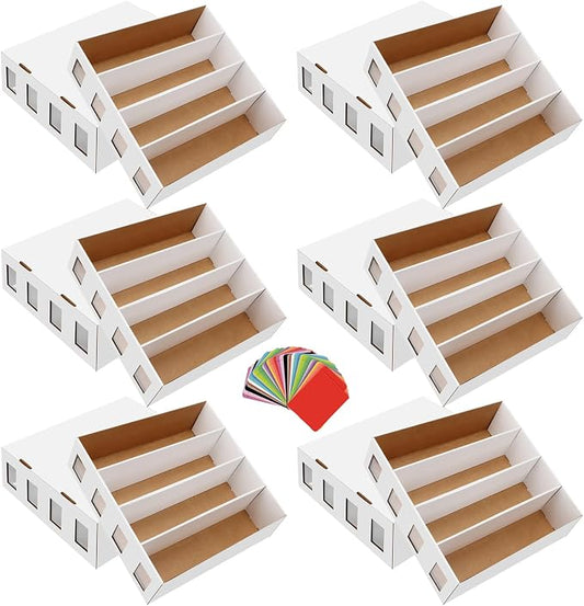 6 Pack Trading Card Storage Box 18800+ Count Cards Storage Box with 48 Card Divider White Sports Card Boxes Bulk Card Cases Cardboard Card Collection Trading Card Boxes for Basketball MTG TCG Cards