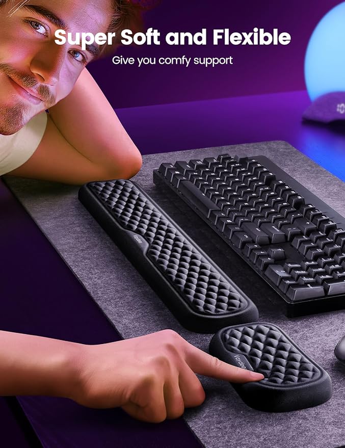 Vaydeer Wrist Rest for Keyboard and Mouse, Computer Ergonomic Wrist Support Pad, Soft Memory Foam Arm Cushion for Desk, Palm Hand Office Laptop Typing-Dark Black and Blue