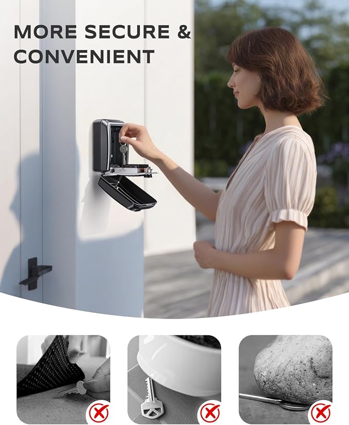 Wall-Mounted Key Lock Box, 12 Digit Combination Lock Box for Keys with Code, Large Capacity & Weatherproof Outdoor Lockbox, Key Safe Storage Lock Box for Home, Office, Garage, Sliver