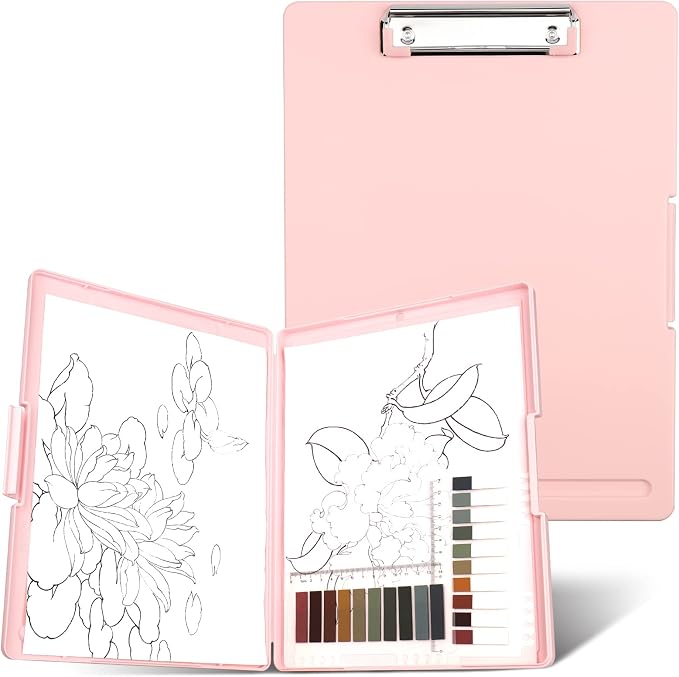 SFLHHDM Clipboards with Storage, Storage Clipboard with Low Profile Clip, A4 Binder Clipboard Folder, Waterproof Nursing Clipboard, Smooth Writing Clip Board Office Supplies (Side Opening-Pink)