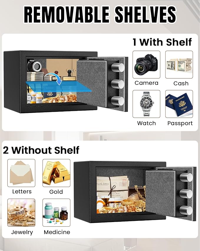 [𝟐𝟎𝟐𝟔 𝟑𝟓-𝐌𝐢𝐧 𝟏𝟕𝟎𝟎°𝐅] Fireproof Safe for Home, Money Safe for Cash, 𝟐𝟐𝐋𝐛𝐬 Fire Proof safes for Home Use, Wall Mounted Safes with Alarm System and LED Light