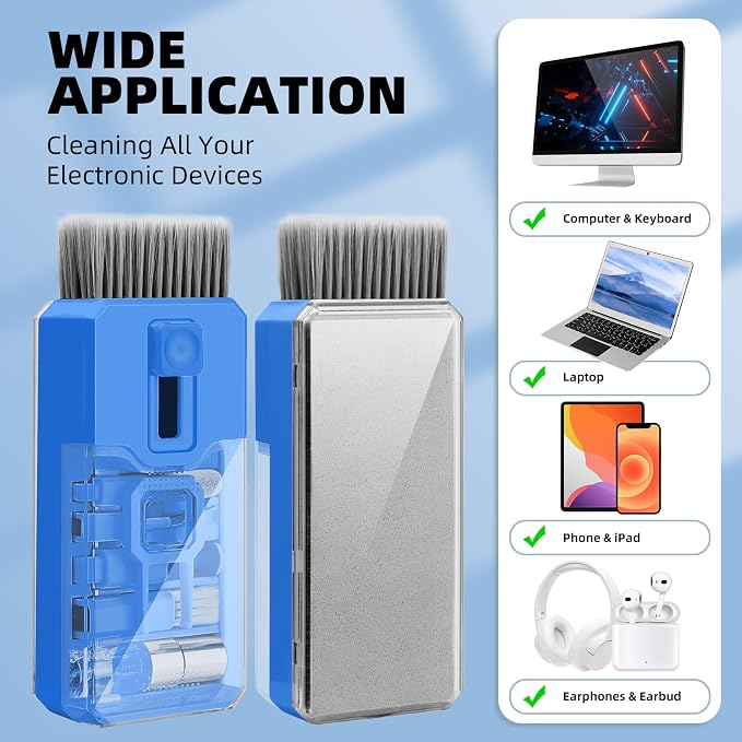 Keyboard Cleaner & Laptop Cleaning Kit, All-in-1 for Computer PC, SkyBlue | Electronics Deep Cleaning Reusable Brush Tool, Screen-Safe Spray, for iPhone iPad Macbook Airpod Camera, Gaming Accessories