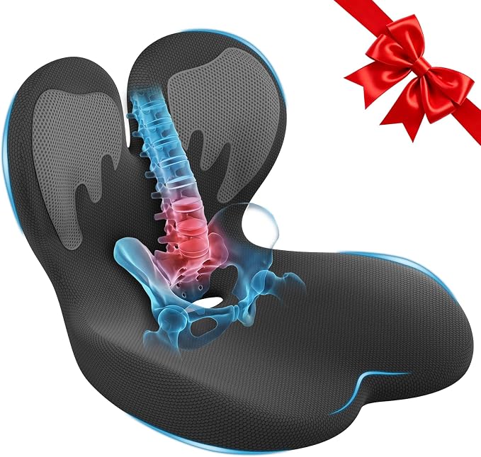 Thick Car Seat Cushion with Lumbar Support for Long Driving, Ergonomic Memory Foam Office Chair Cushion for Sciatica, Tailbone & Lower Back Relief, Ideal Gift for Drivers & Office Workers (White)