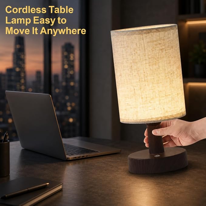 Mini Cordless Bedside Lamp, Touch Rechargeable LED Night Light | Minimalist Portable Lamp, 3 Color Modes, Stepless Dimmable, 4000mAh Battery, Decor for Bedroom & Living Room