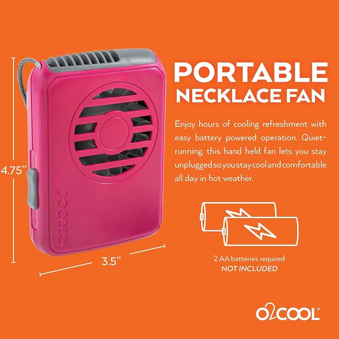 O2COOL Deluxe Necklace Fan Adjustable Lanyard Wearable Pink 2-Pack | Yes
