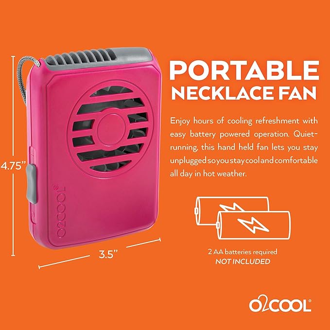 O2COOL Deluxe Necklace Fan Adjustable Lanyard Wearable Fan Pink | Yes