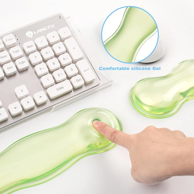 Acrylic Keyboard Stand with Cooling Gel Wrist Rest Set, Clear Ergonomic Keyboard Riser, Tilted Computer Keyboard Holder with Non-Slip Silicone for Mechanical/Wireless Keyboards, Home Office & Gaming