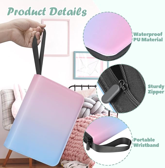 Card Binder 4 Pocket, 400 Pockets Card Holder Compatible with Game Cards Gift for Girls, Trading Card Binder Album Case Book Storage For Photocards, Small,Pink