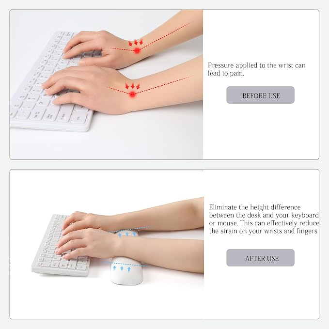 UnivoColors Design-Medium Wave Keyboard Wrist Rest of Medium, Artificial Sheepskin+Memory Foam+Ergonomic+Anti-Slip Gel, Resilience Support During Work and Gaming,Keyboard Accessory,White
