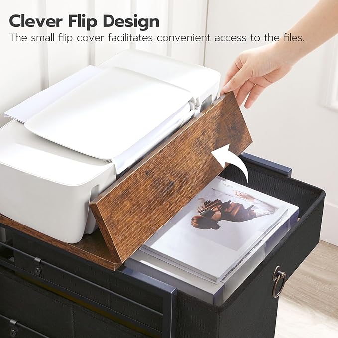 HOOBRO File Cabinet, 2-Drawer Vertical Mobile Office Cabinet, Rolling Printer Stand, for A4/Letter Size Files, Nonwovens Drawer, for Home Office, Rustic Brown and Black BFK21WJ01