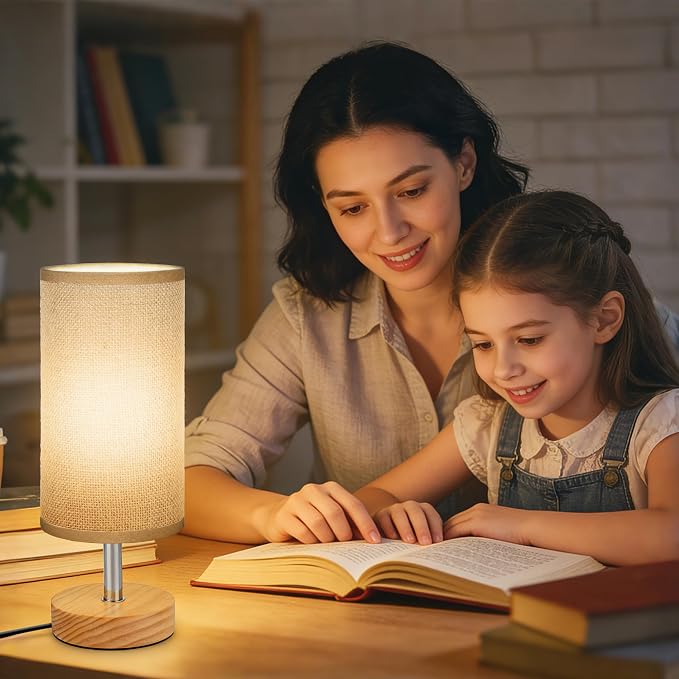 Bedside Table Lamps, Table Lamp for Bedroom, Lamps for Night Stands with Linen Lampshades, Small Table Lamp for Living Room, Office (Bulb Excluded) (Brown)