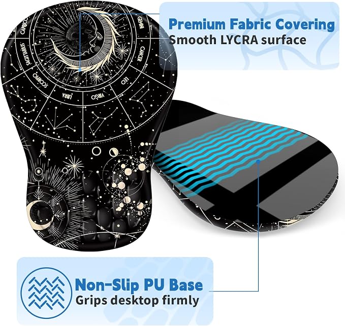 YIWEI Ergonomic Mouse Pad with Wrist Rest for Carpal Tunnel Pain Relief | Memory Foam Wrist Support,Non-Slip Rubber Base, Keyboard Computer Mousepad,Lycra Cloth Surface,Gaming Home Office