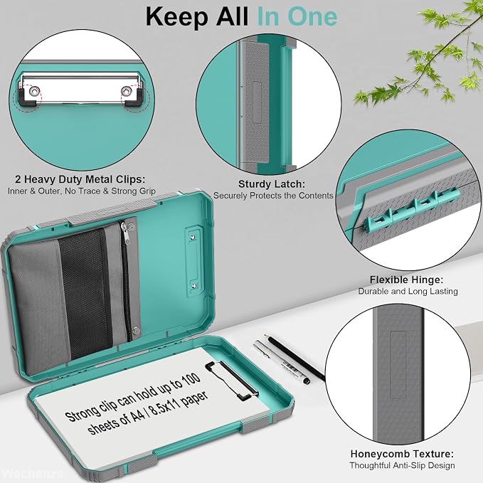Clipboard, Clipboard with Storage, Heavy Duty Clip Boards 8.5x11, Protective Over Molded Edge, Plastic Clipboards, Contractor Folder with Internal Pen Pouch for Driver (Light Green)