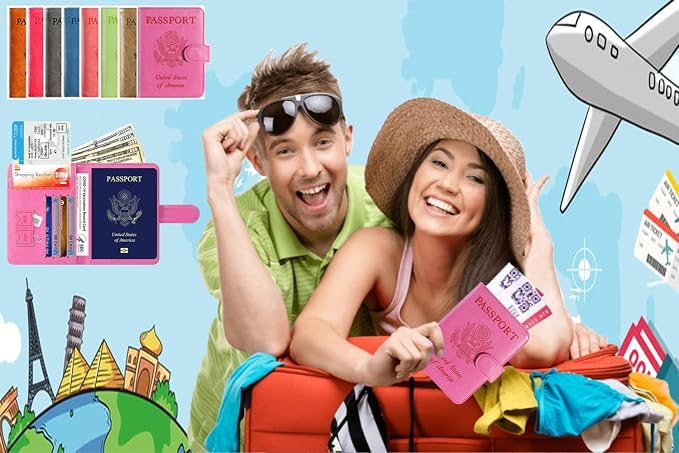Passport Holder Cover Wallet RFID Blocking Leather Card Case Travel Accessories for Women Men (Blue)