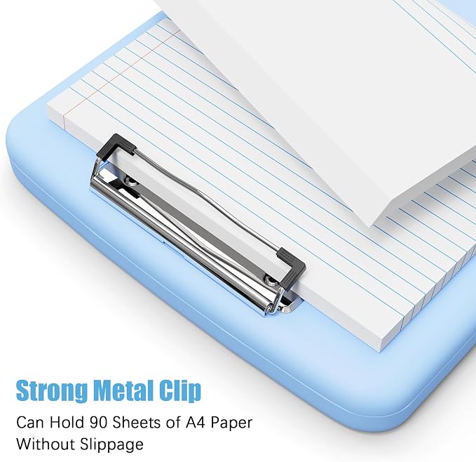 Hongri Clipboard with Storage with Pencil Case, 8.5 x 11 Storage Clip Board | High Capacity Organization Box for A4 Letter Legal Paper, Heavy Duty Folio & Side-Opening for Nurses, Teachers, Blue
