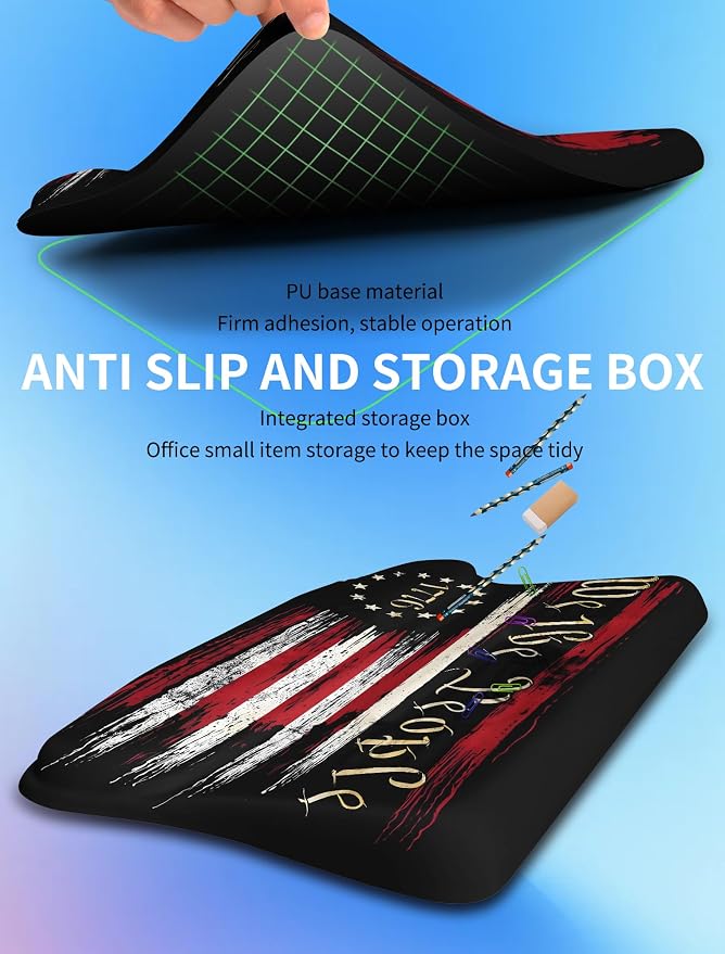 Ergonomic Wave Wrist Rest with Keyboard Stand, Cushioned Palm Rest, Comfortable Integrated Memory Foam for Natural Typing and Relieve Wrist Pain, US Flag