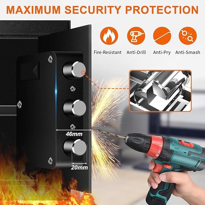 1.3 Cuft Small Fireproof Safe for Home, Personal Security Fire Safe Box with Digital Keypad, Spare Key and Removable Shelf, Home Safes Water and Fireproof for Money, Jewelry
