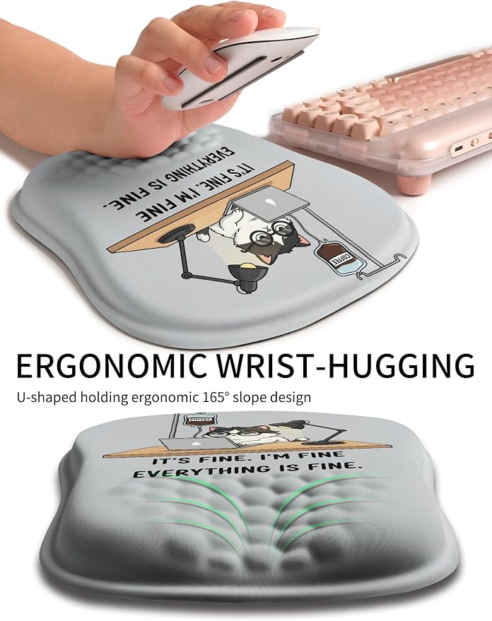 Hokafenle Ergonomic Wrist-Hugging Mouse Pad Wrist Support, U-Shaped Holding Wrist Rest Mousepad for Carpal Tunnel Pain Relief with Cushioned Memory Foam Slope Massage Bulge (10.2x8.3 in,It is fine)