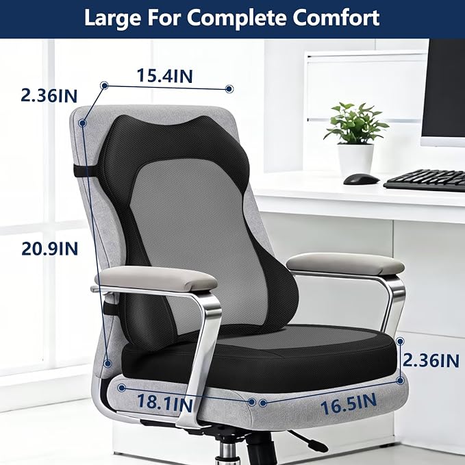 Seat Cushion,Lumbar Support Pillow for Office Chair,Ergonomic Memory Foam Back Support Pillow, High Density Foam Chair Cushion for Sciatica Pain Relief Coccyx Pad for Chair,Car,Desk,Grey