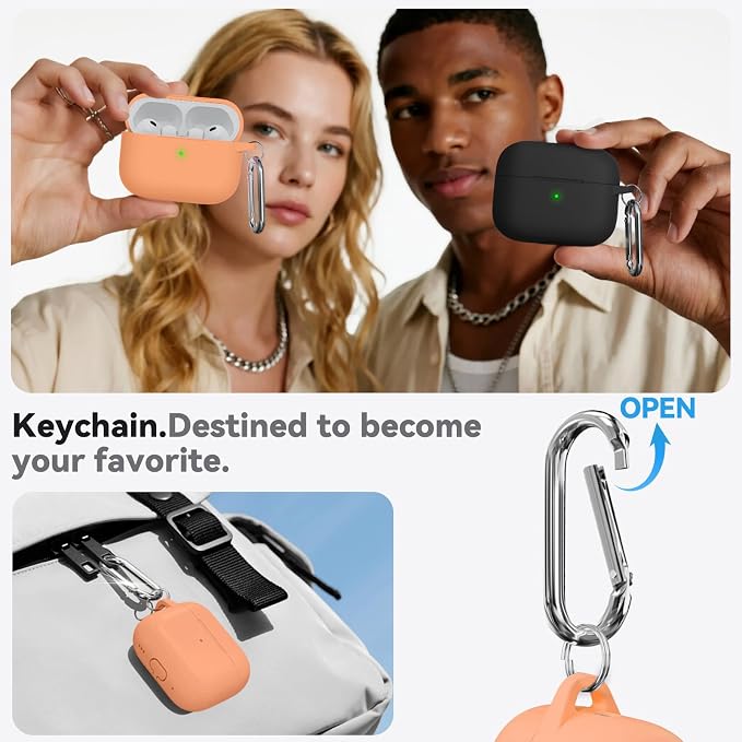 Ljusmicker for AirPods Pro 3 Case 2025 with Cleaner Kit,Salmon | Soft Silicone Protective Cover for Apple AirPod Pro 3rd Generation Case with Keychain for Women Men,Shockproof