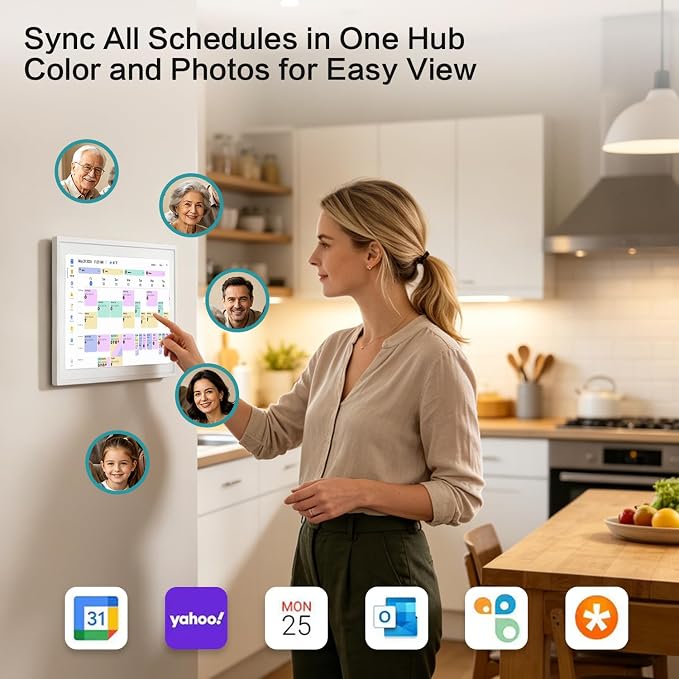 15.6" Digital Calendar Electronic Calendar for Chore Chart - Touchscreen Interactive Smart Display, Meal Planner, Auto-Sync Online iCloud Outlook, Digital Photo Frame, Wall Mountable Gifts for Mom Dad