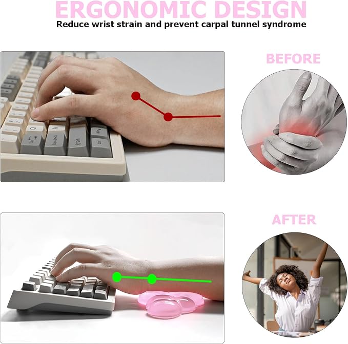 Gel Cloud Wrist Rest Keyboard, Cute Wrist Rest for Computer Keyboard, Pink | Ergonomic Keyboard Wrist Rest and Soft Mouse Wrist Rest for Typing Pain Relief, Suitable for Office, Home, Computer, Gaming