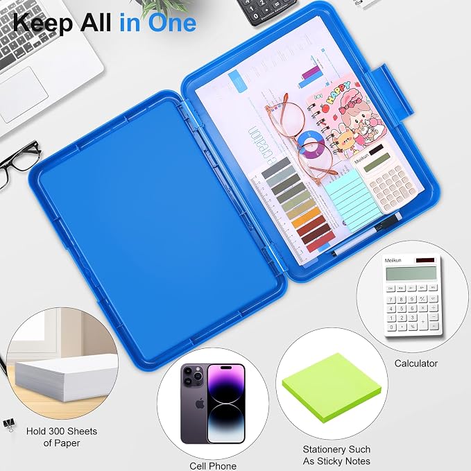 Meiikun Clipboard with Storage, Clip Boards 8.5x11 with Dual Storage, Plastic Clipboards Clear Visible Dry Erase Top Panel, High Capacity Clip Board Organizer for Work School Office (Sapphire Blue)