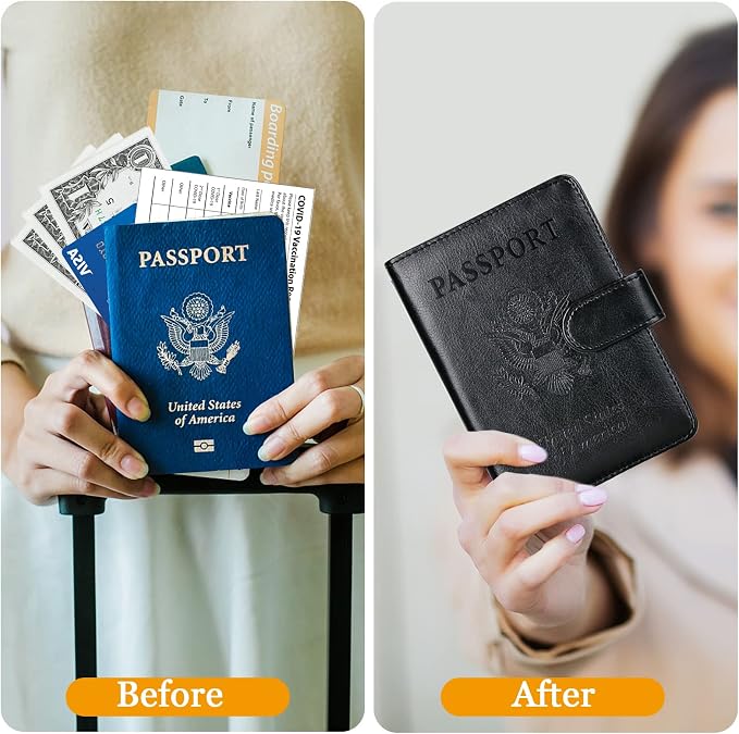 TIGARI Passport Holder for Travel Women Men, PU Leather Waterproof RFID Wallet Cover Case Sleeve, Valentines Day Gifts, Vacation Plane Cruise Travel Document Organizer Essentials