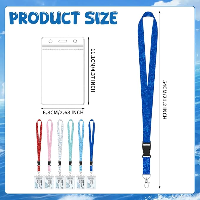 6 Pack Lanyards for Cruise Ship Cards with Waterproof ID Card Badge Holders for Royal Caribbean Cruise Essentials 2026（Ocean）