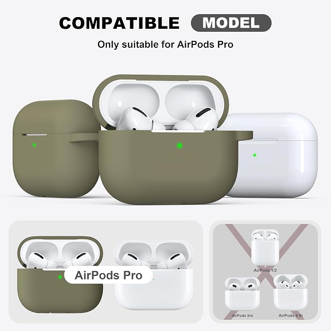 for AirPods Pro 2 Case, Soft Silicone Protective Cover with Keychain and Cleaning Pen, Compatible with AirPods Pro 2nd/1st Generation, Supports Wireless Charging, Olive Green
