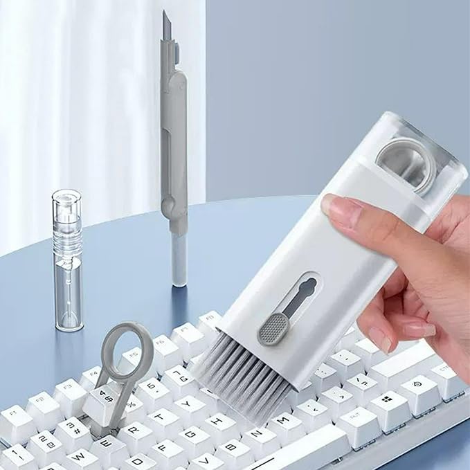 7 in 1 Laptop Cleaning Kit Keyboard Cleaner,Computer Screen Cleaning Brush Tool,Computer Tools Kit Corner Gap Duster Keycap Puller(Color:Grey)