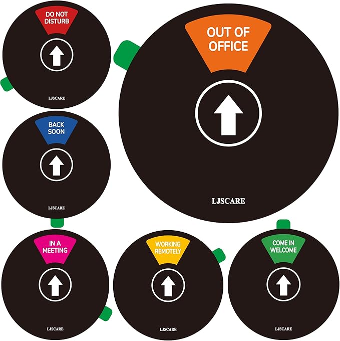 Office Door Sign, Do Not Disturb/Come in Welcome/Out of Office/In a Meeting/Back Soon/Working Remotely 6 Options, LJSCARE Privacy Door Sign 6 inch (Black)