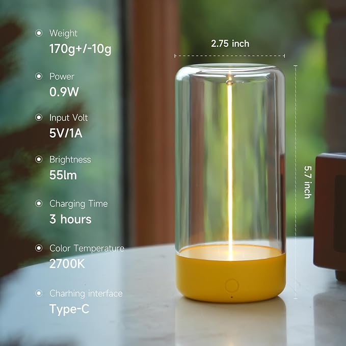 Mini Minimalist Cordless Table Lamp, Rechargeable Ambient Light, Yellow