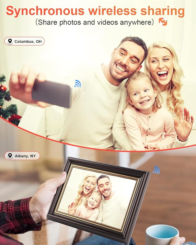 Frameo Digital Frame 10.1 Inch WiFi Digital Photo Frame with 32GB Storage, 1280x800 HD IPS Touch Screen Picture Frames Slideshow, Long Distance Realationship Gifts, Elderly Tech (Maple Brown)