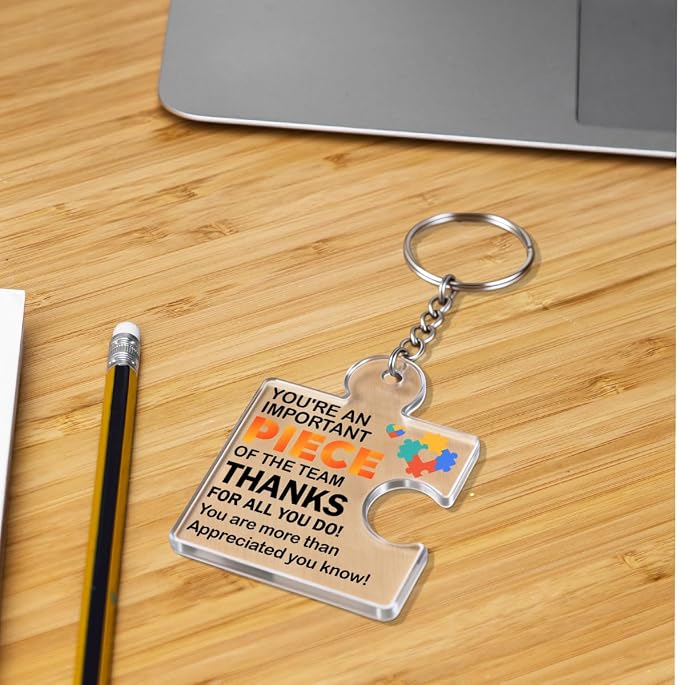 Team Appreciation Gifts Bulk Thank You Keychains for Coworkers | Gift Set for Employee, Staff, Teachers, Teamwork Puzzle Piece Keyring, Acrylic