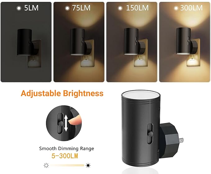 TSEXES LED Night Light Plug into Wall,Dusk to Dawn Sensor, 4 Pack | 0-300LM Adjustable Brightness,Daylight 5000K,Dimmable