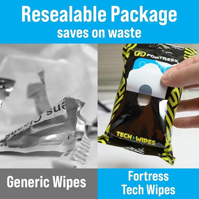 Fortress Electronic Wipes With Microfiber Cloth (25 ct, Pack of 36) To-Go Tech Wipes for Screens, Phones, Keyboards, TV Monitors, Computer Screens, and More [Travel Size] Skin-Safe